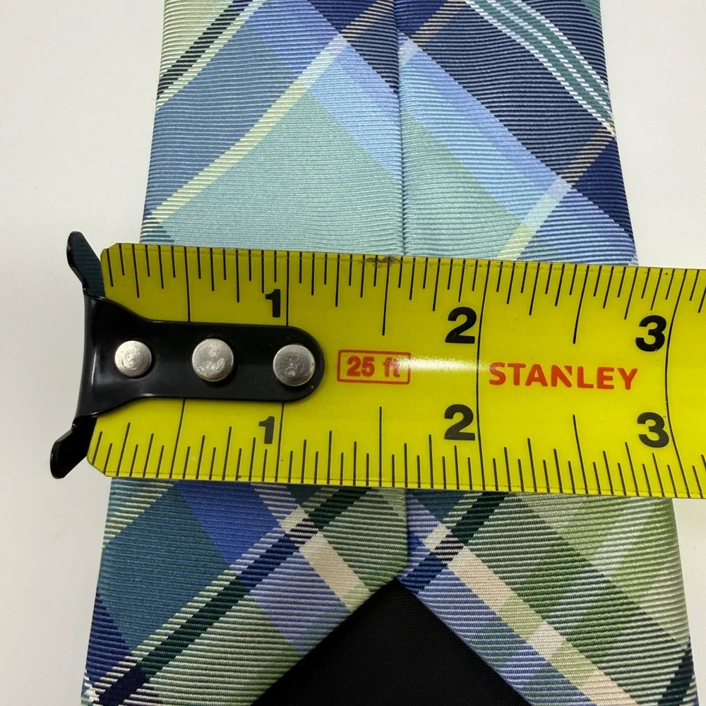 Stafford Mens Blue Green Plaid Silk Necktie Classic Standard Width Tie Spring